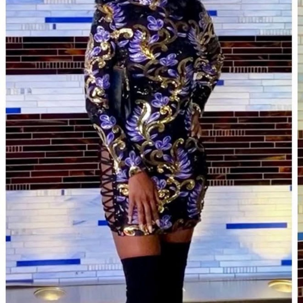 Black and Gold Women's Dress - Picture 5 of 9